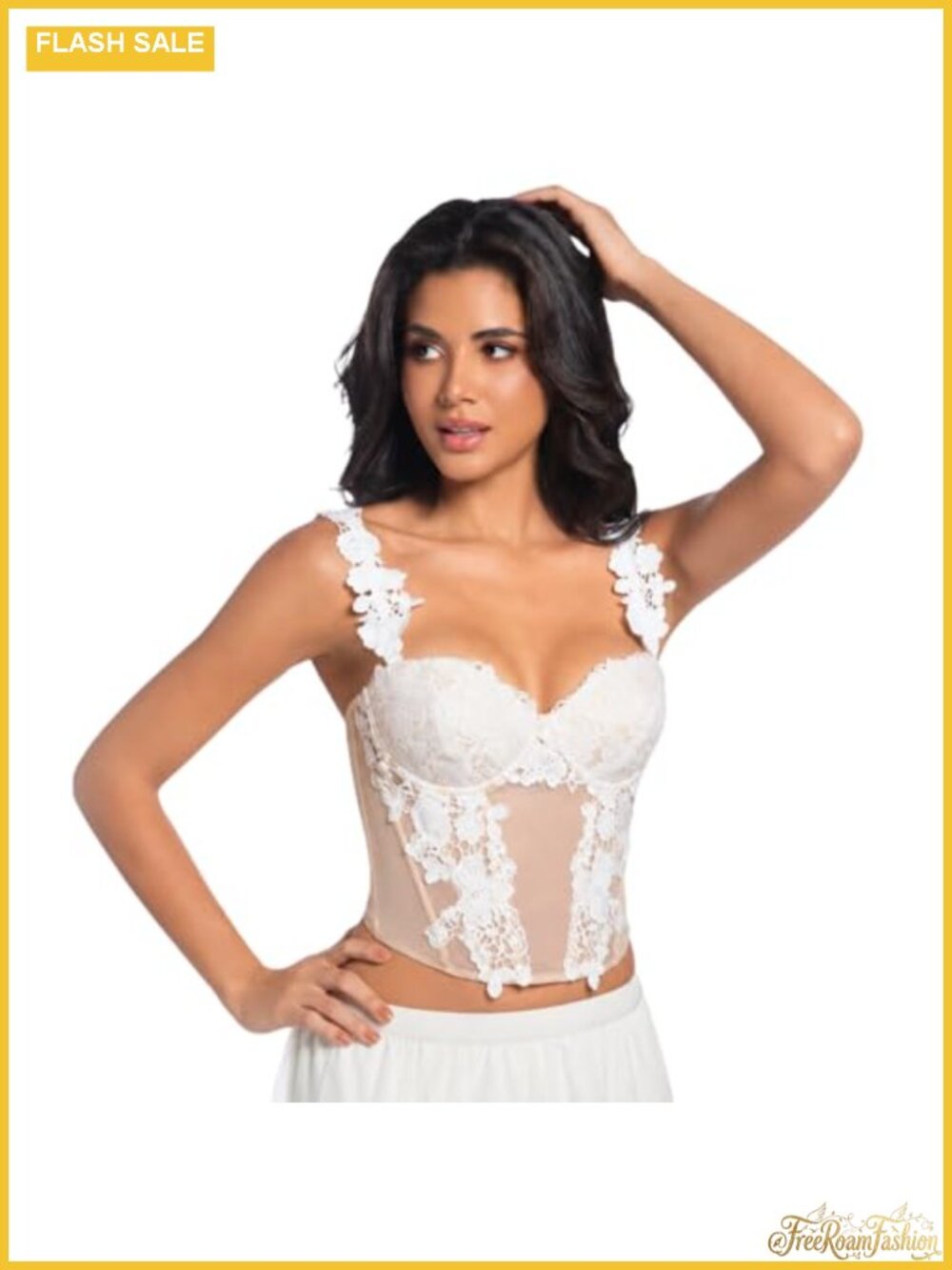 Floral Sheer Mesh Corset Top 3D Embroidered Bustier Crop Top